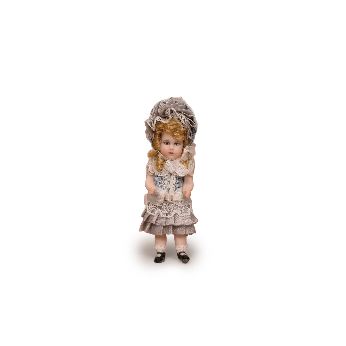 Pat Boldt Bru Jne Antique French Reproduction Porcelain Doll in Grey Silk Dress