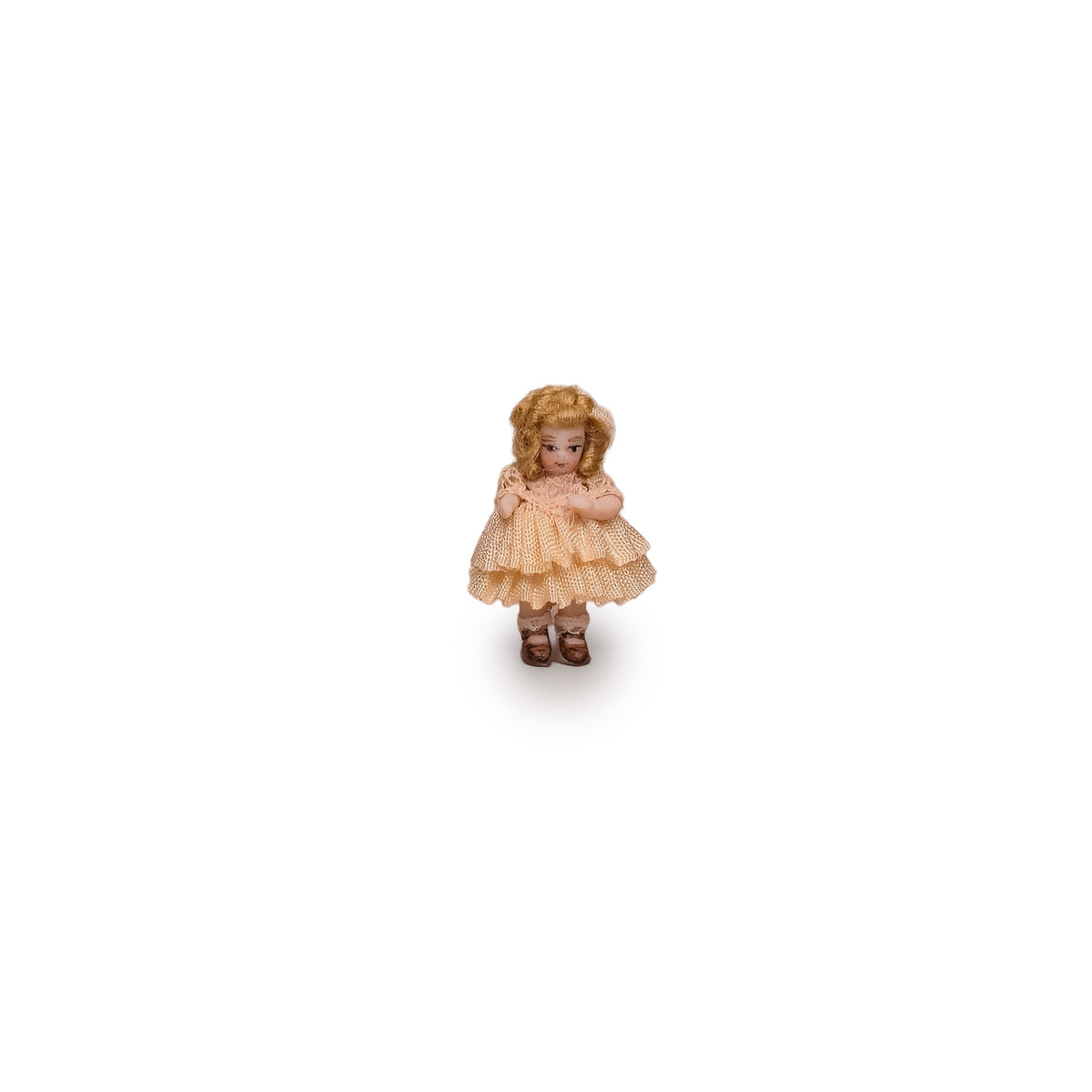 Pat Boldt Victorian Porcelain Companion Doll in Peach & Cream Ruffled Dress