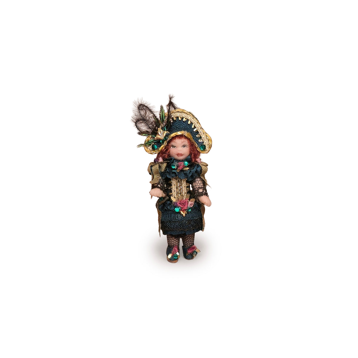 Terri Davis Ornate Victorian Pirate Lady Doll's Doll with Feathered Hat 1:12 Scale