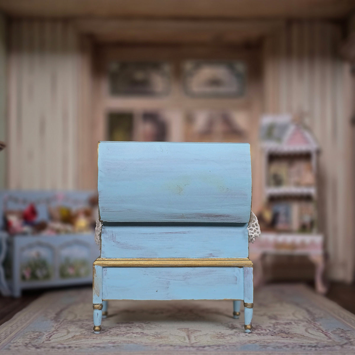 Pat Boldt Hand-Painted Bambi Nursery Toy Chest with Five Porcelain Dolls, Signed 2019