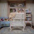 Load image into Gallery viewer, Pat Boldt Lace-Filled Wirework Toy Trunk with 6 Bisque Porcelain Dolls & Nursery Toys
