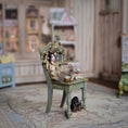 Load image into Gallery viewer, Victorian Doll on Aged Ornate Chair with Miniature Nursery Toys 1:12 Scale Diorama
