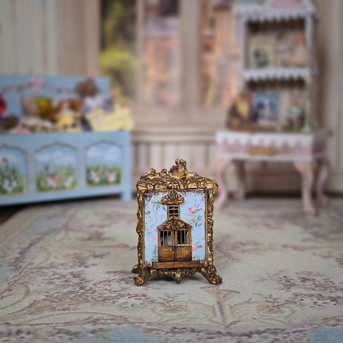 Signed Rococo Gilt Mantel Clock with Hidden Miniature Dollhouse Diorama