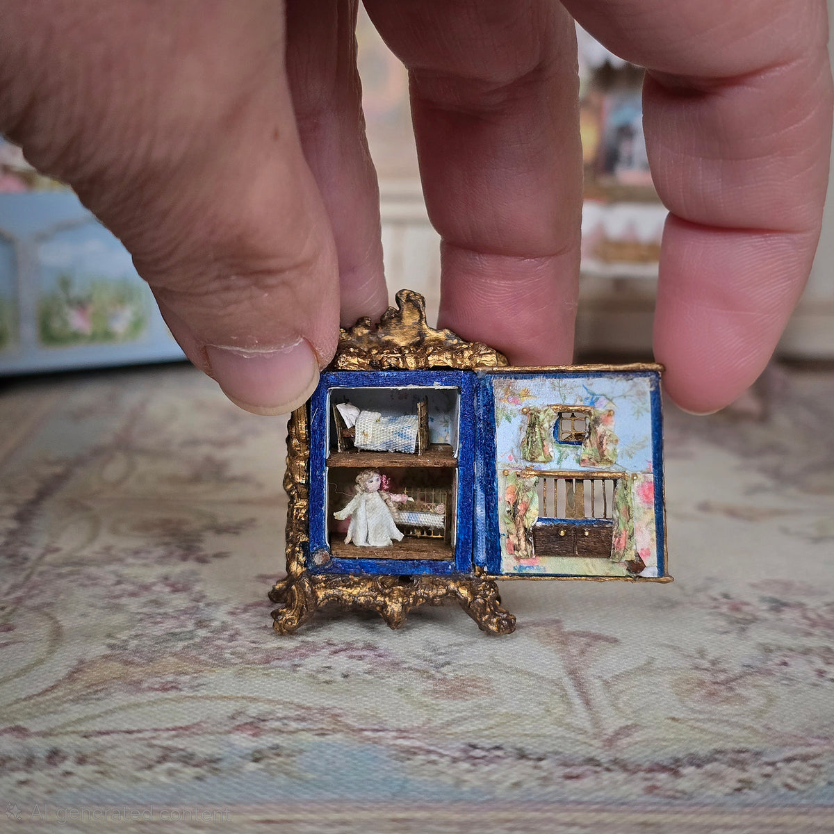 Signed Rococo Gilt Mantel Clock with Hidden Miniature Dollhouse Diorama