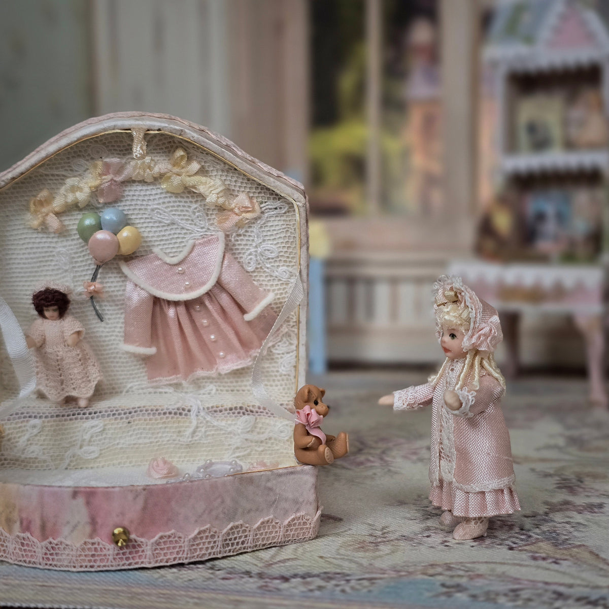 Diane Yunnie Victorian Porcelain Girl Doll with Pink Wardrobe & Keepsake Presentation Box