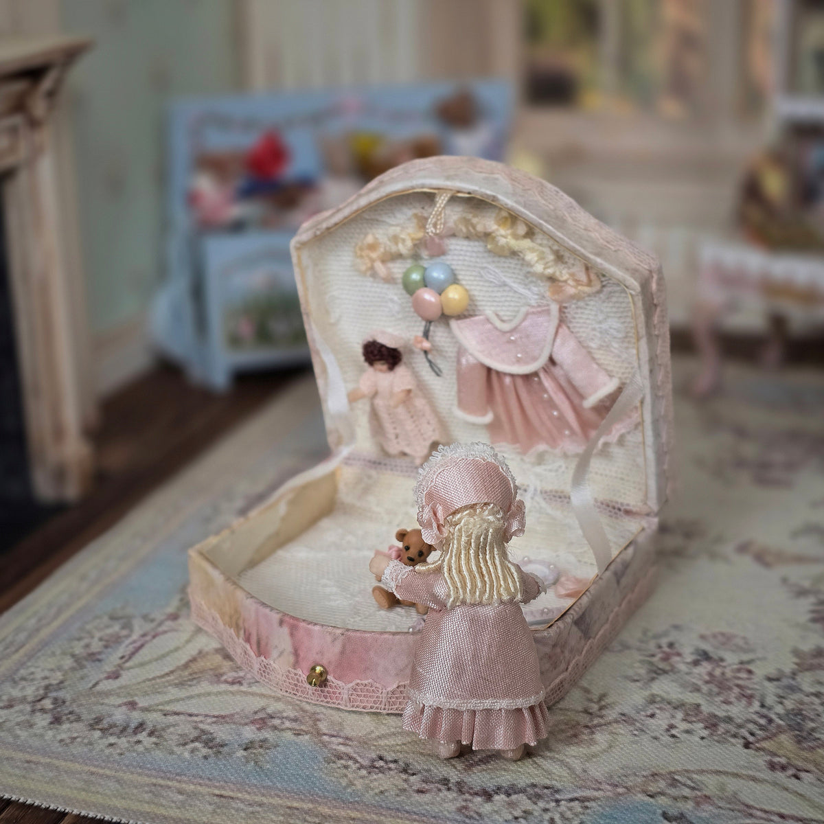 Diane Yunnie Victorian Porcelain Girl Doll with Pink Wardrobe & Keepsake Presentation Box