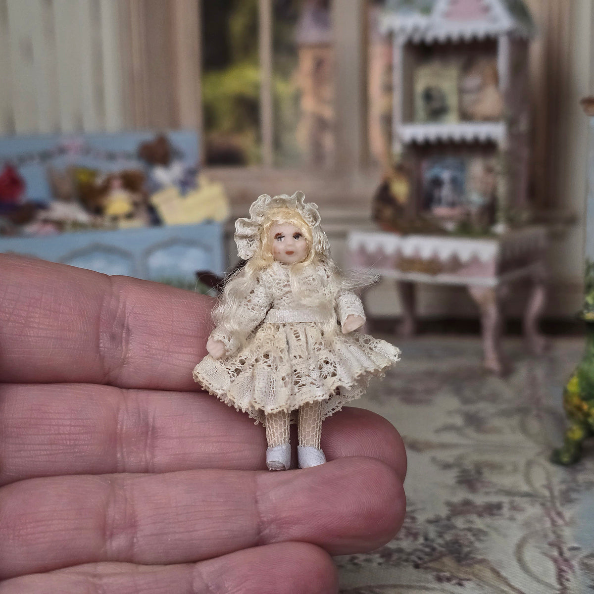 Tanya Harvey & Jose Gomez Victorian Girl Doll with Leather Travel Trunk, Bear & Baby Doll