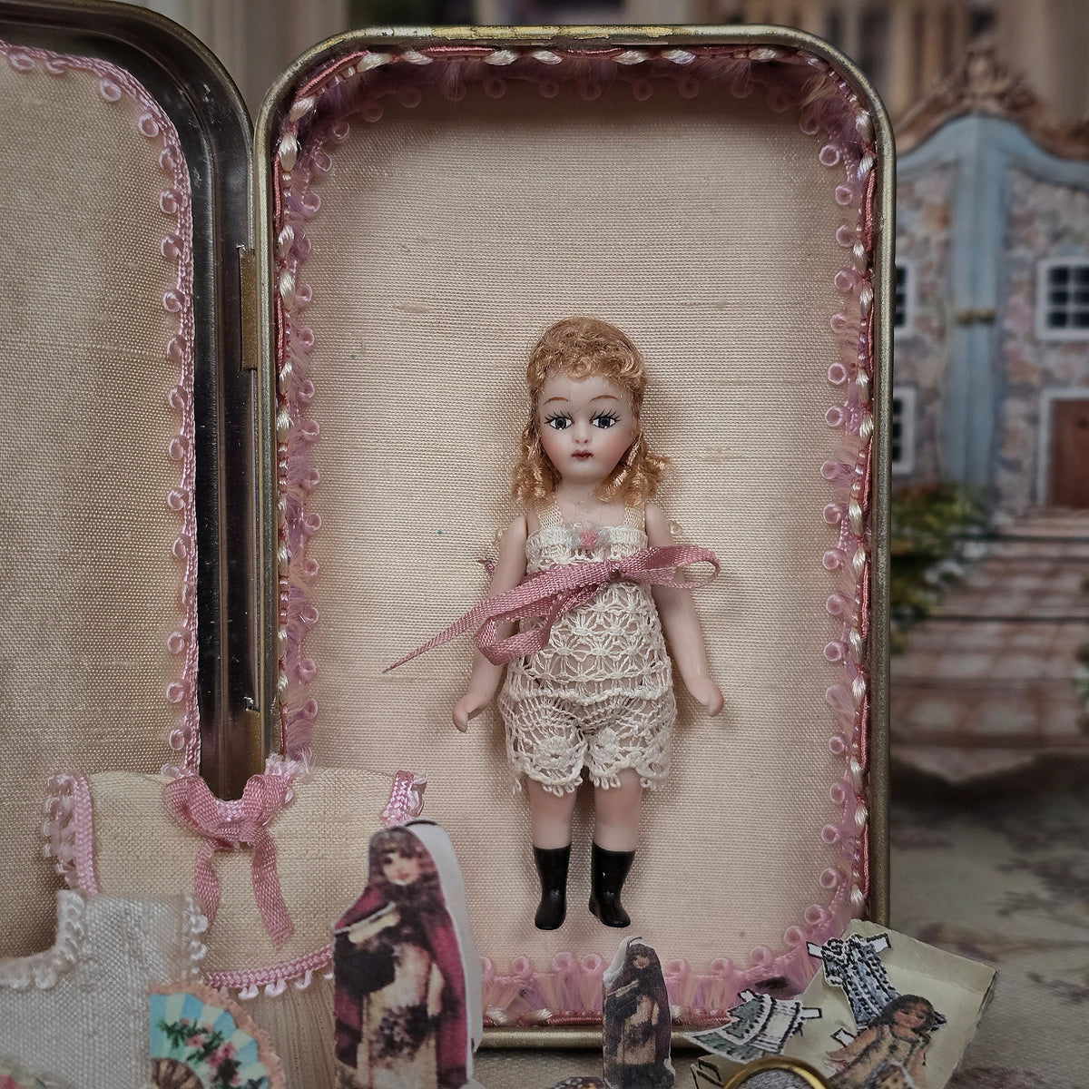 Pat Boldt Porcelain Doll's Doll with Lily of the Valley Presentation Box & Victorian Trousseau