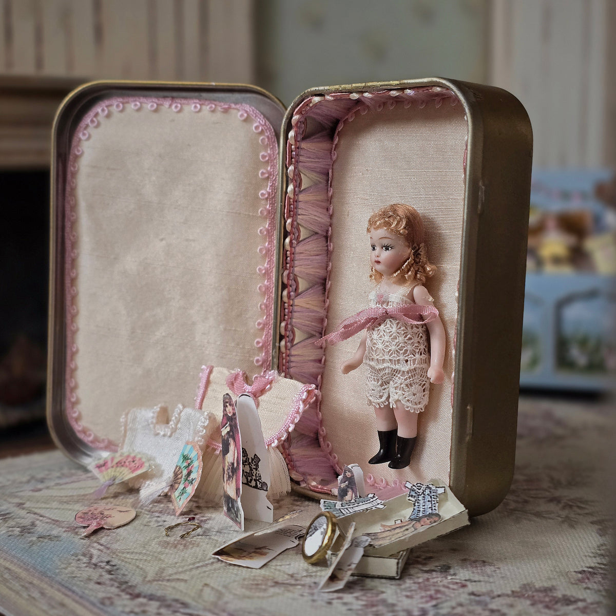Pat Boldt Porcelain Doll's Doll with Lily of the Valley Presentation Box & Victorian Trousseau