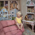 Load image into Gallery viewer, Svetlana Bläsing OOAK Pointing Blonde Toddler Girl Doll in Yellow Polka Dot Romper
