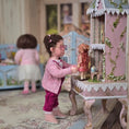 Load image into Gallery viewer, Linda Stier Victorian Mignonette Doll in Pink Silk & Lace Dress, Porcelain 1:12 Scale
