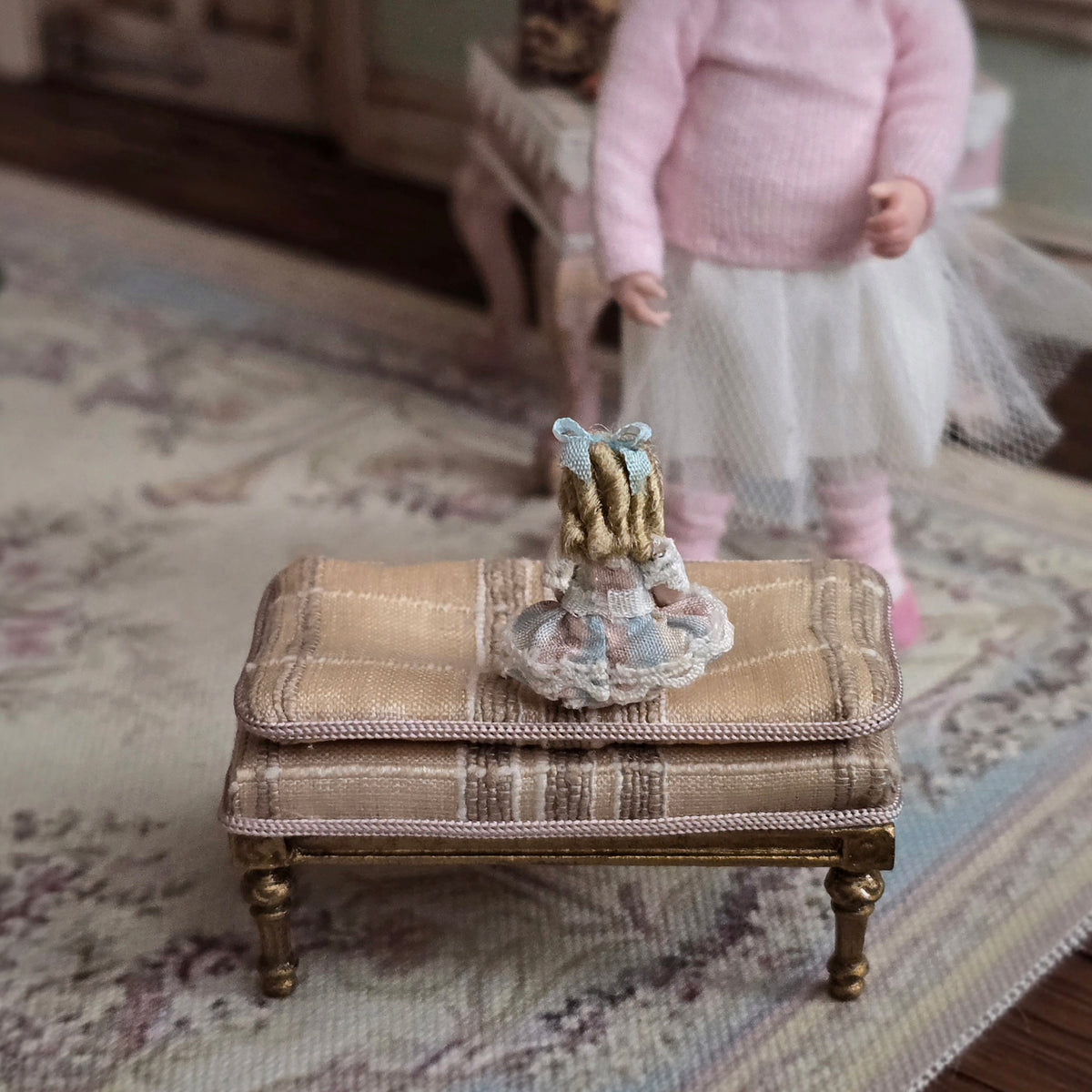 Pat Boldt Tiny “A Marque” Antique Reproduction Porcelain Pocket Doll in Floral Dress