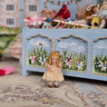 Load image into Gallery viewer, Pat Boldt Tiny Standing Blonde Doll in Peach Gold Dress for 1:12 Dollhouse Child
