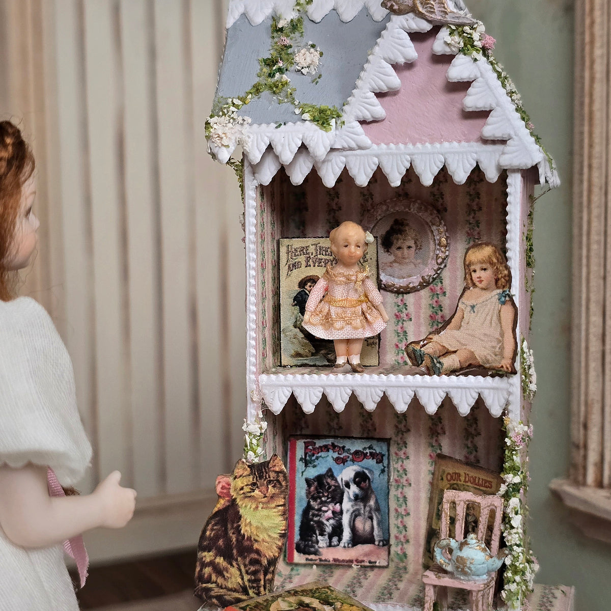 Tiny Artisan Miniature Porcelain Cabinet Doll or Doll's Doll in Pretty Pink Dress