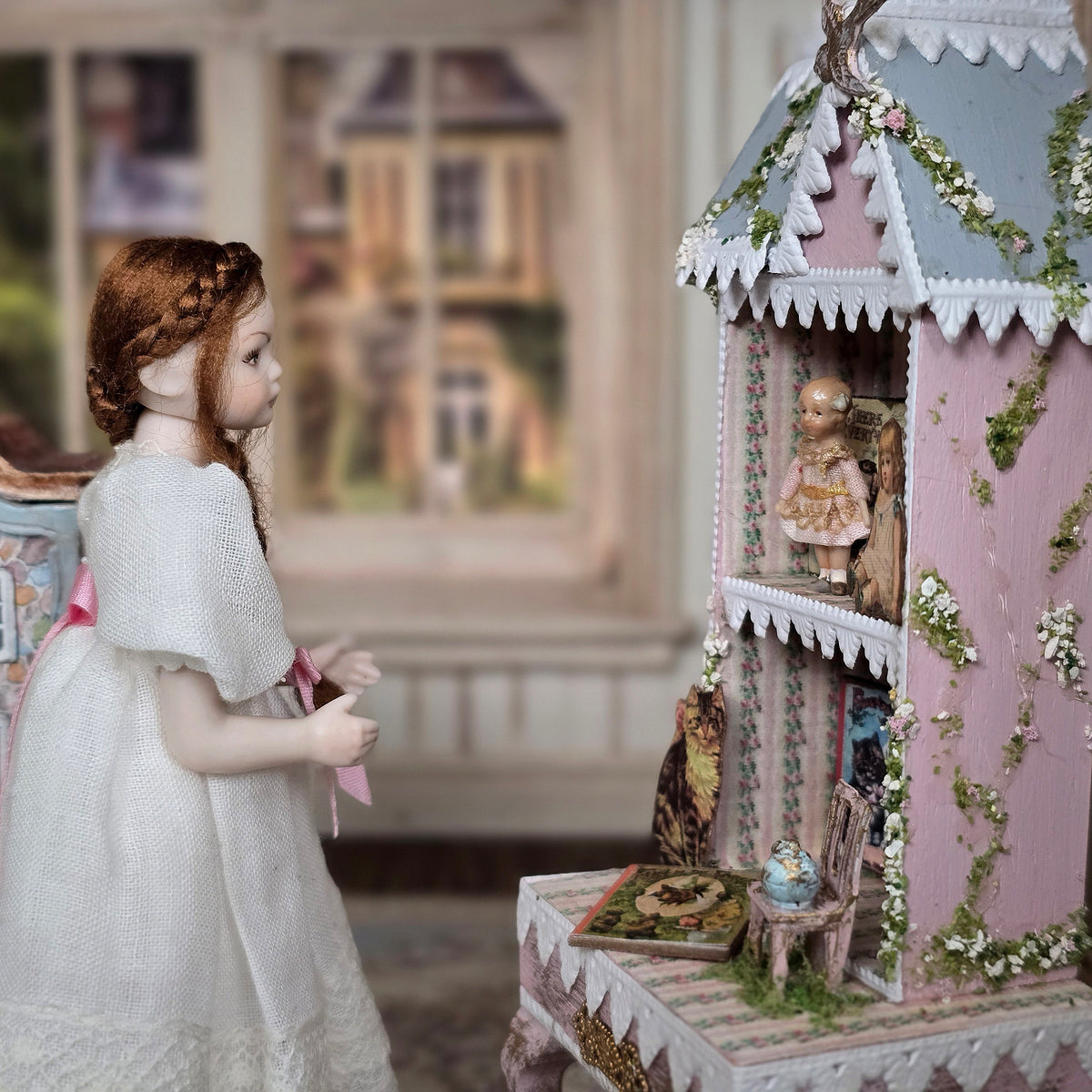 Tiny Artisan Miniature Porcelain Cabinet Doll or Doll's Doll in Pretty Pink Dress