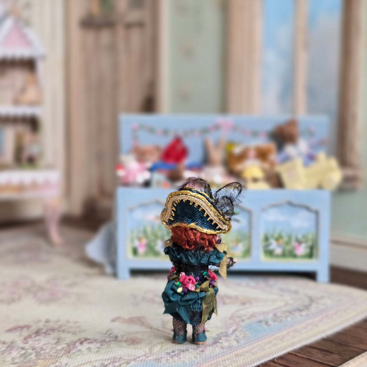 Terri Davis Ornate Victorian Pirate Lady Doll's Doll with Feathered Hat 1:12 Scale