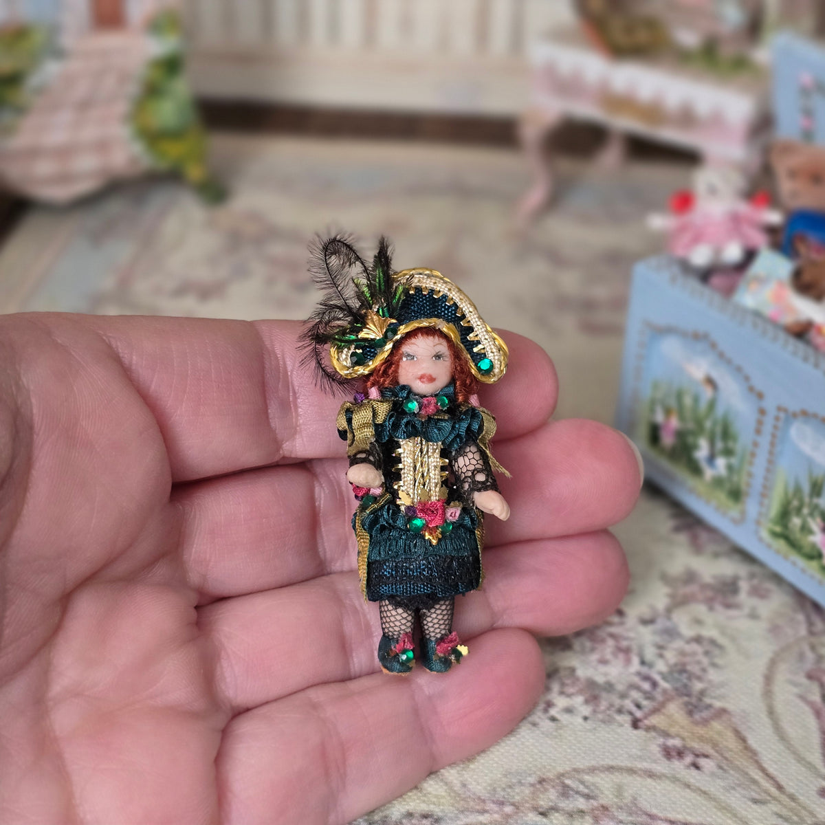 Terri Davis Ornate Victorian Pirate Lady Doll's Doll with Feathered Hat 1:12 Scale