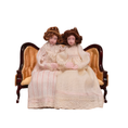 Load image into Gallery viewer, Maureen Thomas Two Girls on Children's Victorian Settee 1:12 Miniature Vignette
