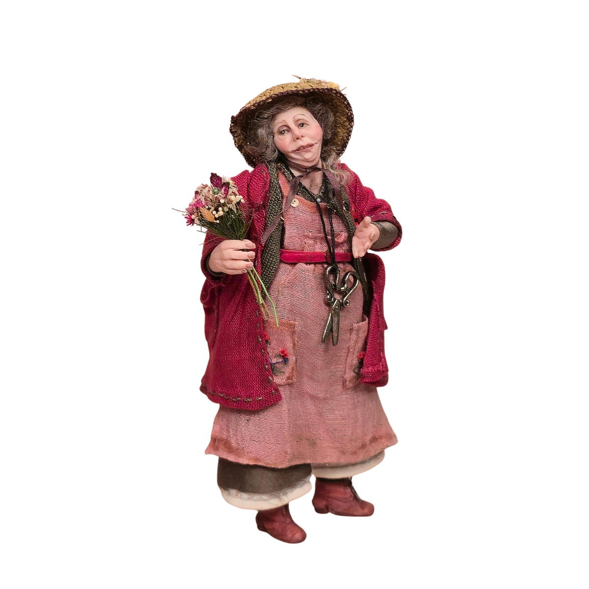 Doris Tussing Elderly Flower Gardener Seller Woman with Scissors 1:12 Doll