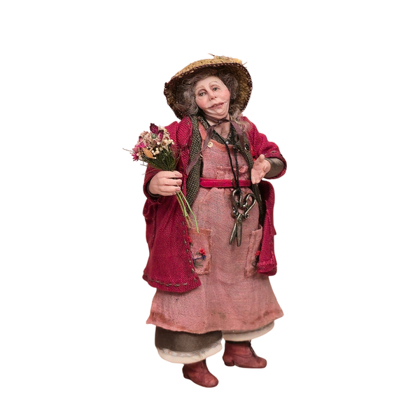 Doris Tussing Elderly Flower Gardener Seller Woman with Scissors 1:12 Doll