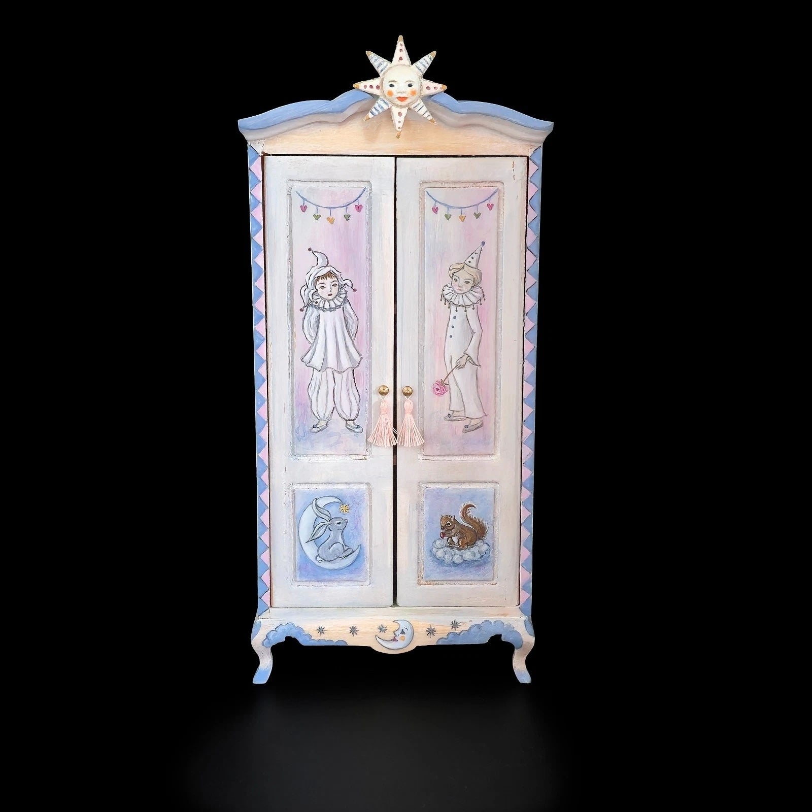 Helen Archoleka Hand-Painted Pierrot Nursery Armoire Miniature Dollhouse