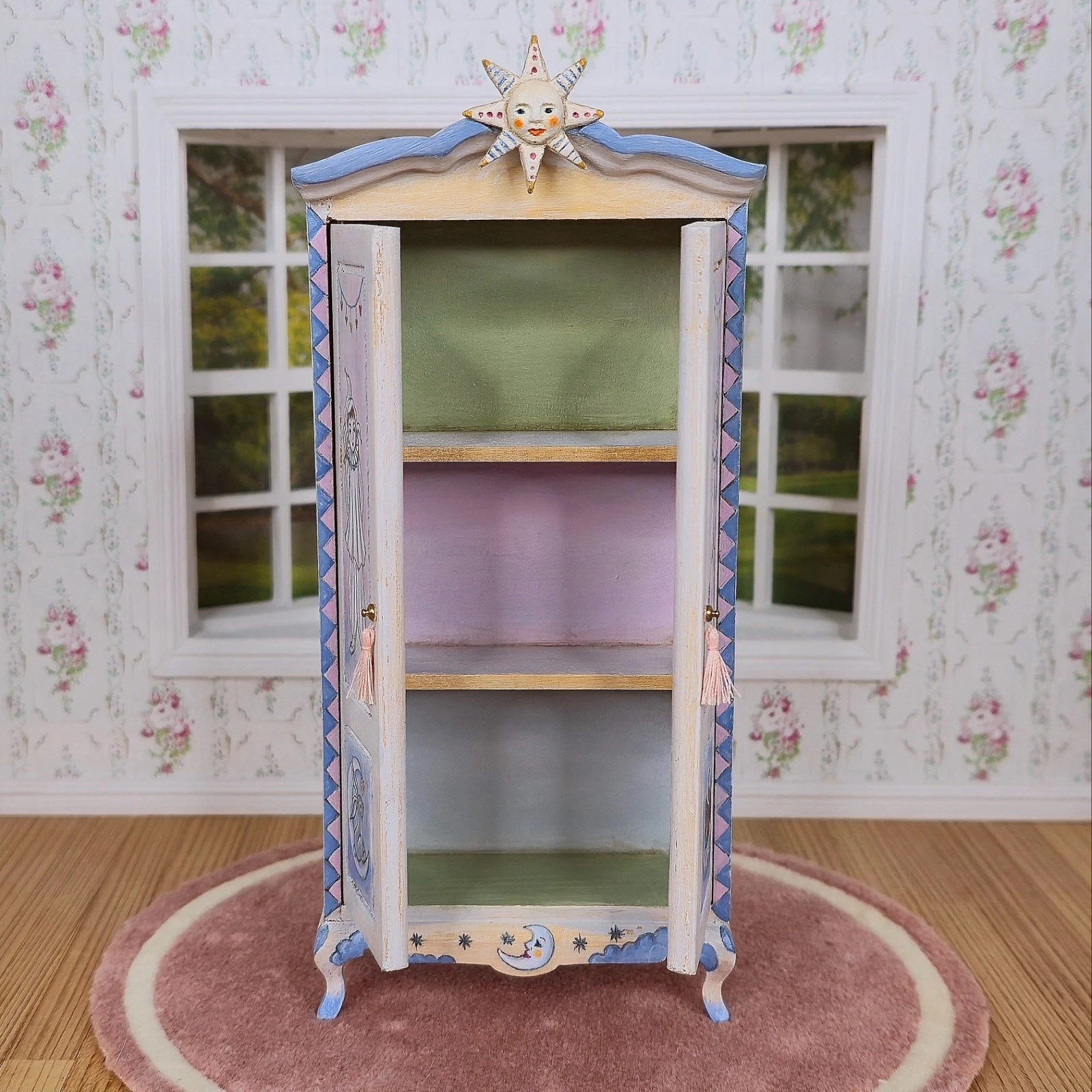 Helen Archoleka Hand-Painted Pierrot Nursery Armoire Miniature Dollhouse