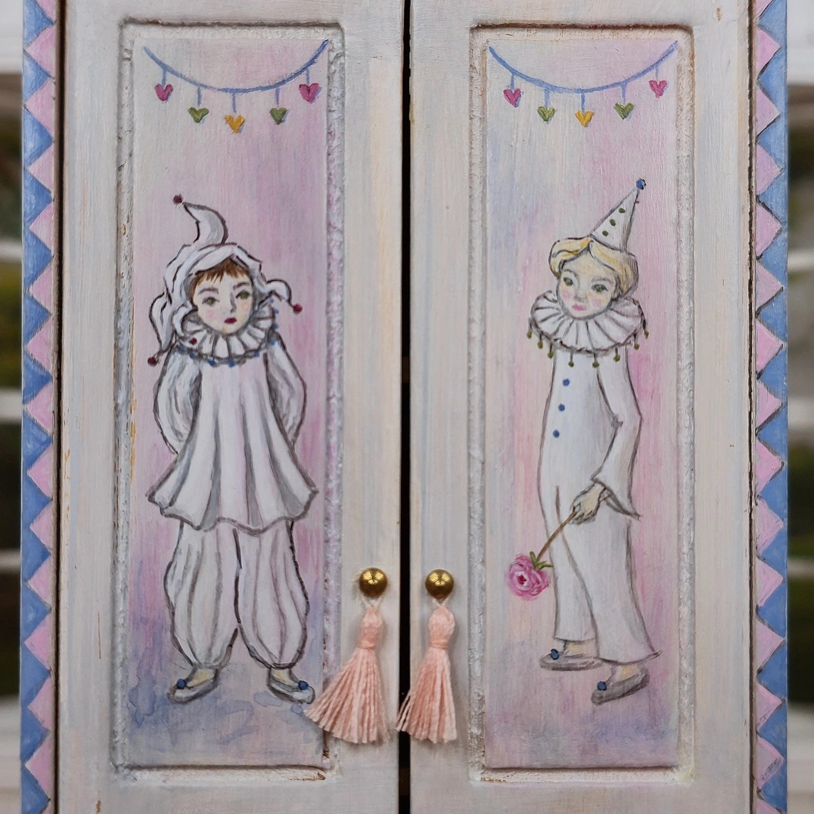 Helen Archoleka Hand-Painted Pierrot Nursery Armoire Miniature Dollhouse