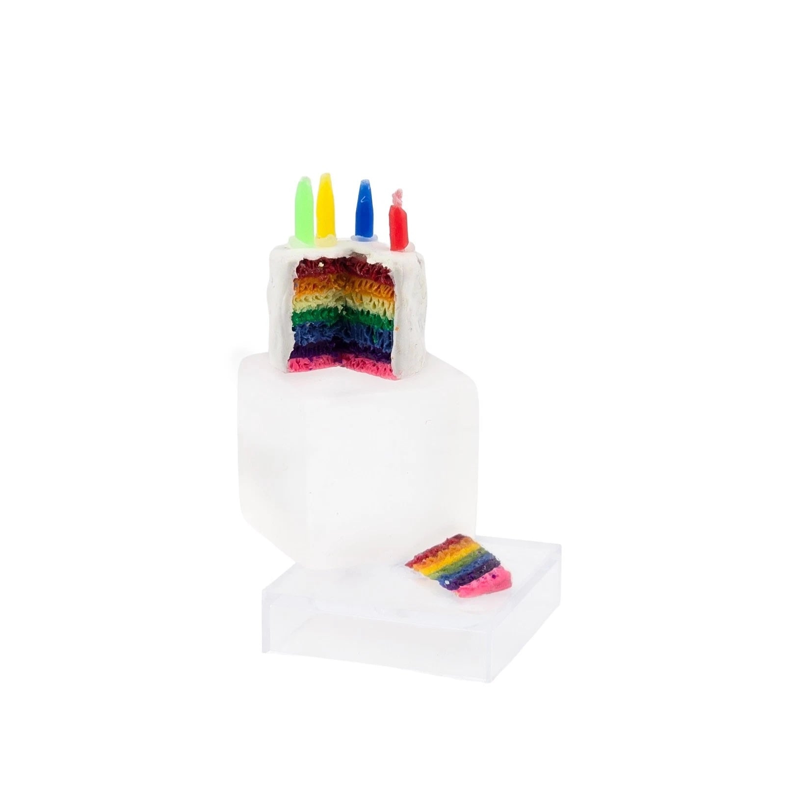 Artisan Rainbow Layer Birthday Cake with Candles & Slice Dollhouse Miniature