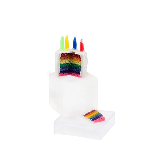 Artisan Rainbow Layer Birthday Cake with Candles & Slice Dollhouse Miniature