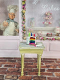 Load image into Gallery viewer, Artisan Rainbow Layer Birthday Cake with Candles & Slice Dollhouse Miniature

