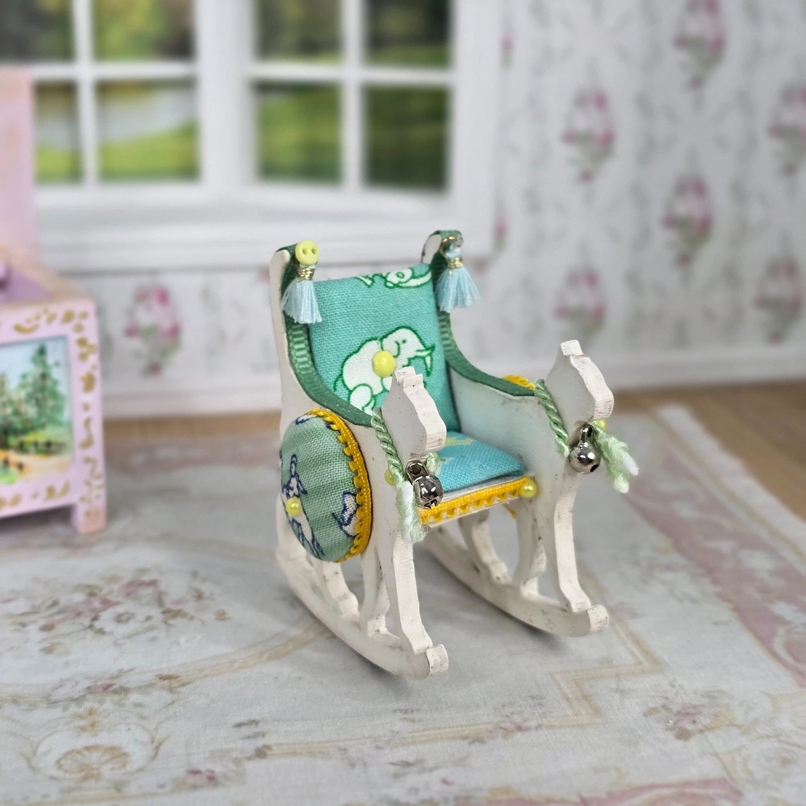 June Sprigg Tooley Cat-Shaped Upholstered Rocker Dollhouse Miniature