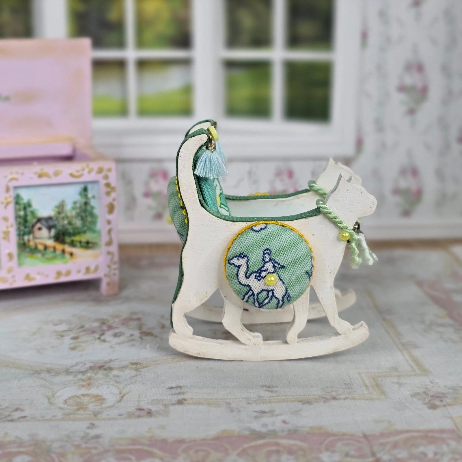 June Sprigg Tooley Cat-Shaped Upholstered Rocker Dollhouse Miniature
