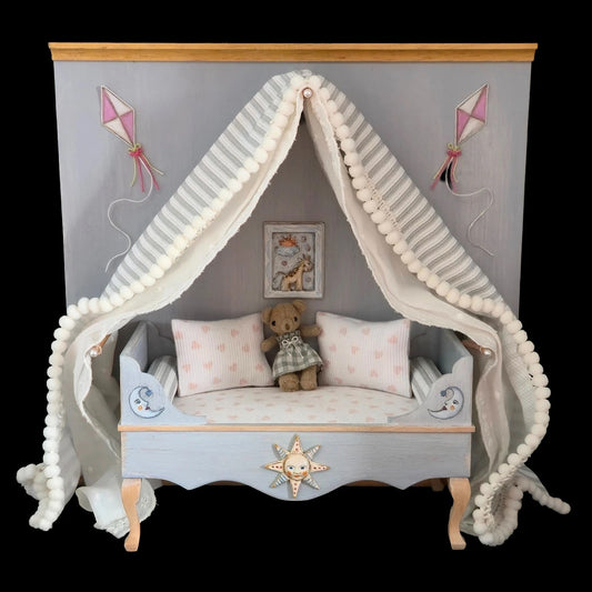 Helen Archoleka Pastel Nursery Day Bed Vignette Dollhouse Miniature