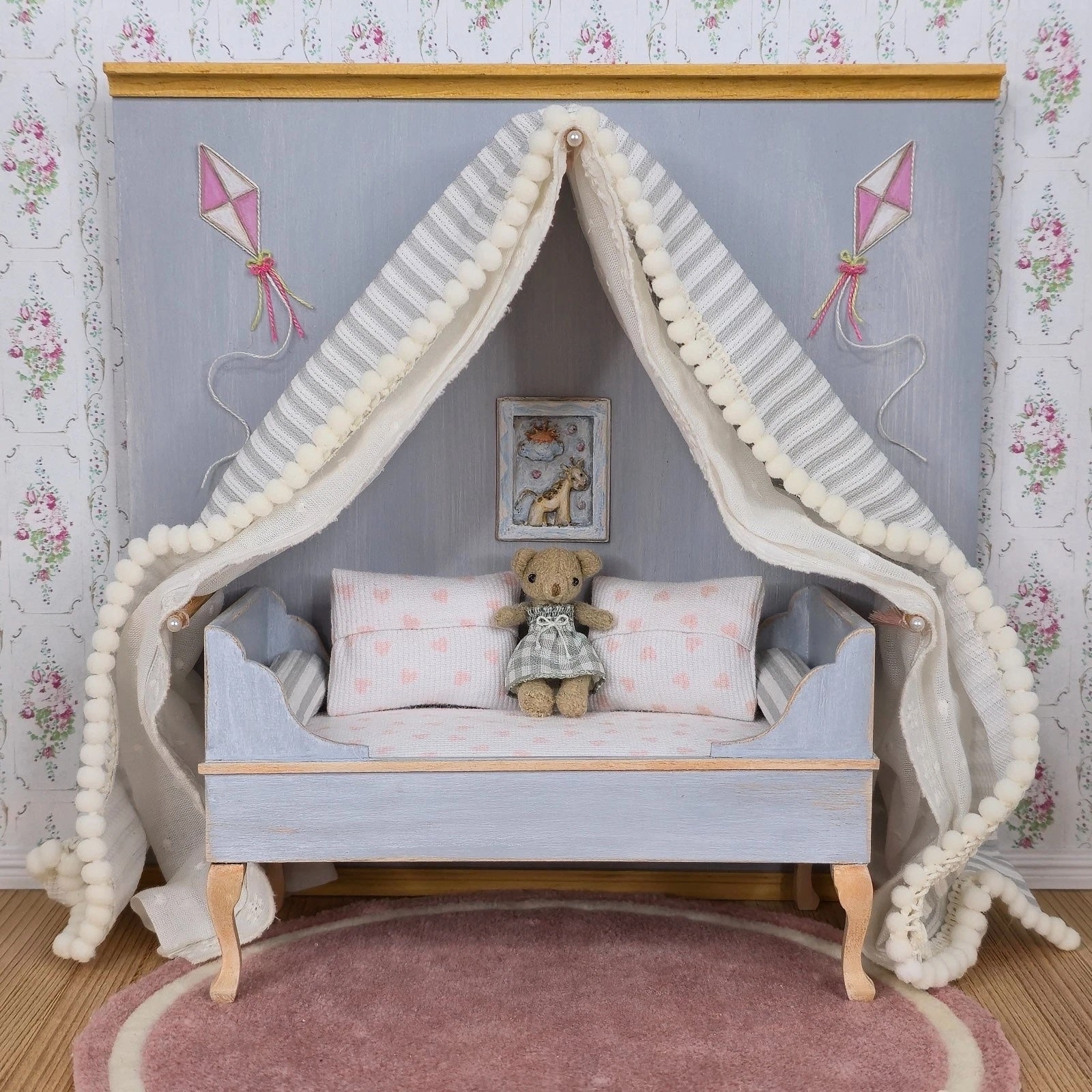 Helen Archoleka Pastel Nursery Day Bed Vignette Dollhouse Miniature