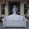 Load image into Gallery viewer, Gothic Spooky Halloween Spiderweb Sofa OOAK Artisan Upholstered Dollhouse Furniture

