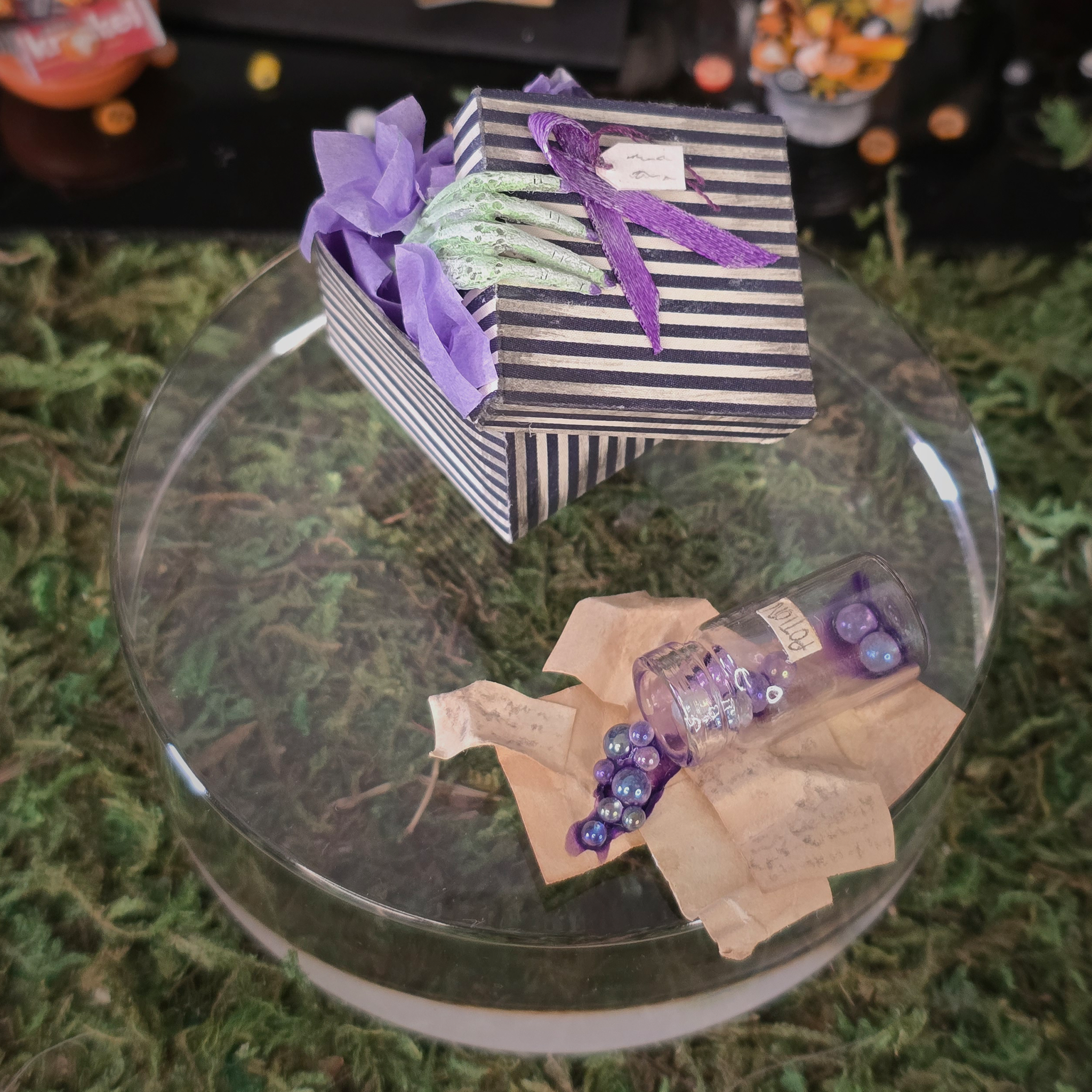 Whimsical Halloween Miniature Hand Sculpted Zombie Hand in Gift Box & Spilled Potion Bottle