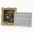 Load image into Gallery viewer, Decorative frame with a painting of flowers and a descriptive card on a white background
