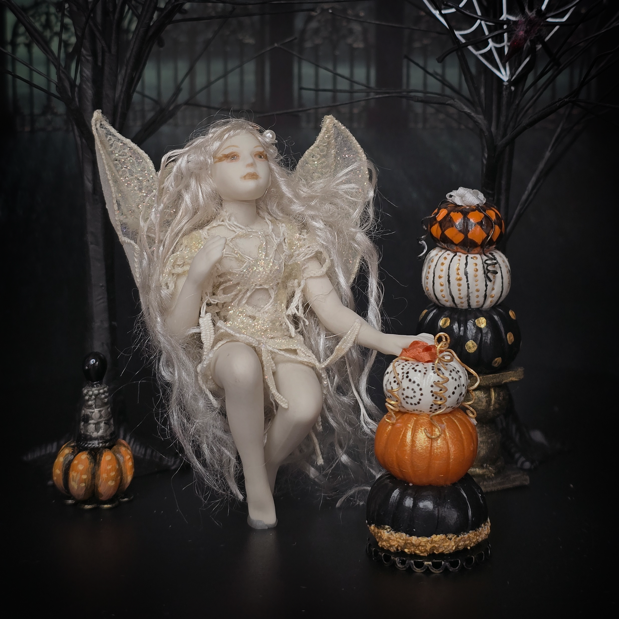 Clay Fantasy Good Fairy Doll Whimsical OOAK Handcrafted Miniature with Translucent Wings