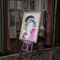 Load image into Gallery viewer, Framed artwork of a traditional Japanese geisha on an easel in a decorative room. Alexandra R.
