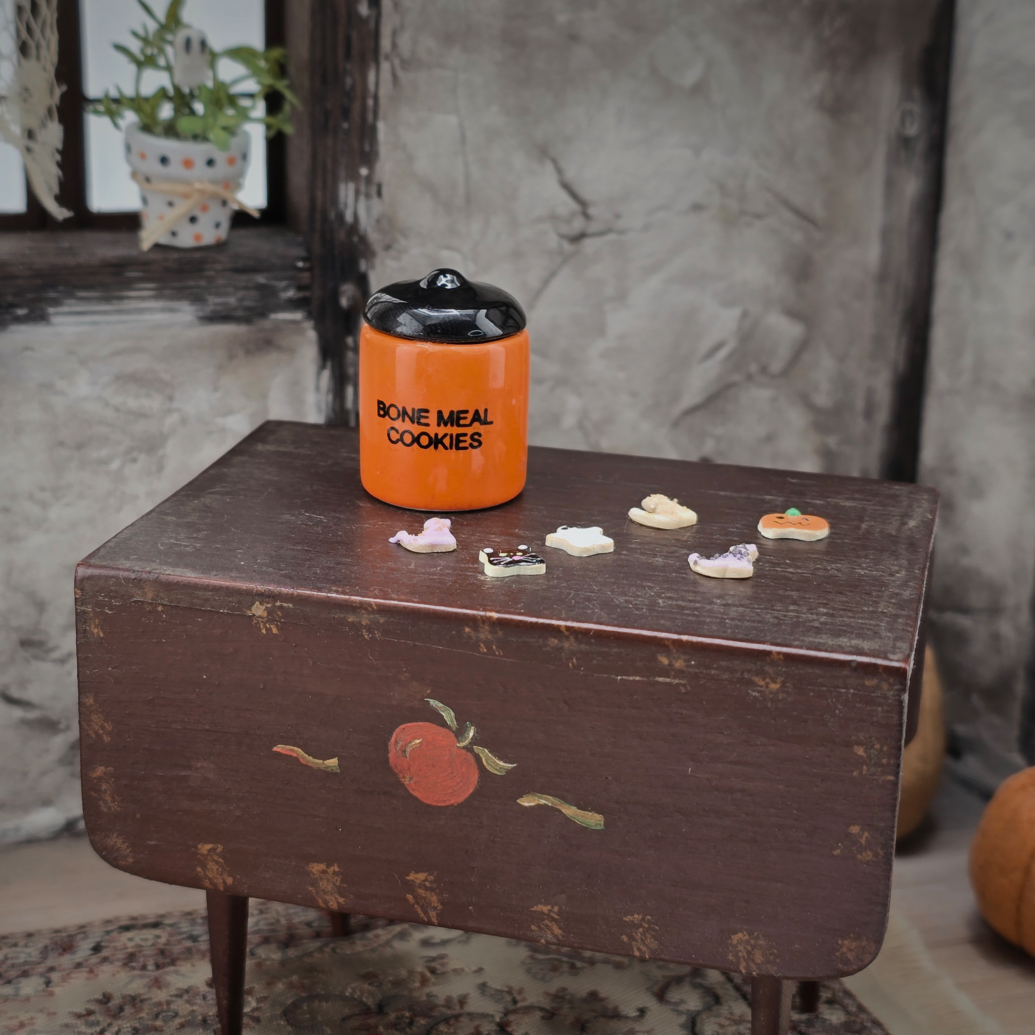 Halloween Cookie Canister Kitchen Decor “Bone Meal Cookies” Jar with Miniature Treats