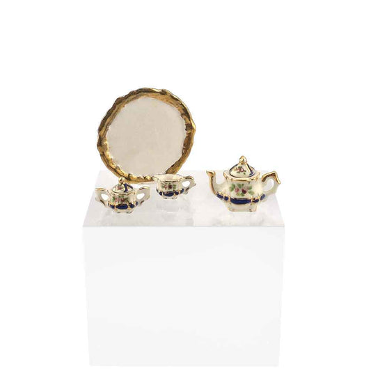 Janice Crawley Hand-Painted Cobalt & Gold Dollhouse Miniature Tea Service