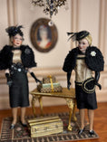 Load image into Gallery viewer, Louis Vuitton Brass Miniature Display Suitcase Trunk 1980s, in scene with dolls
