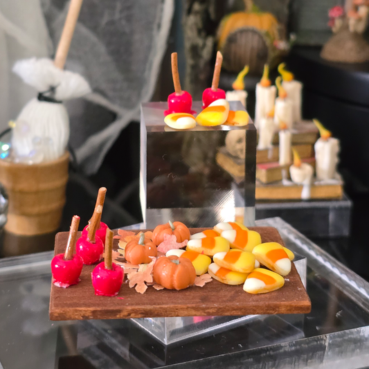 Halloween Fall OOAK Sculpted Dessert Charcuterie Board Diorama Caramel Apples, Cookies