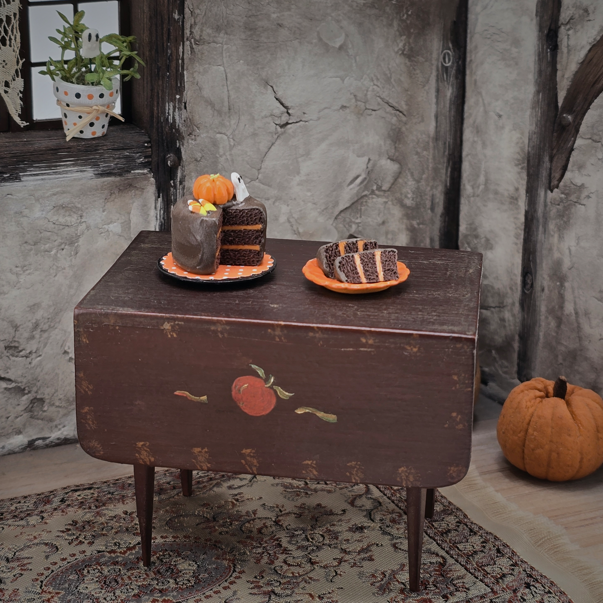 Halloween Ghost & Pumpkin Chocolate Cake OOAK Dessert & Extra Slice