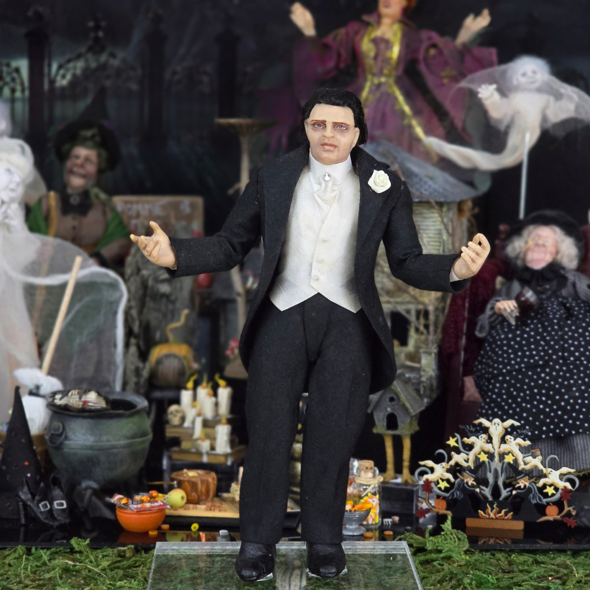 Gothic Gentleman Doll OOAK Hand-Sculpted Haunted Miniature with Posable Arms Halloween