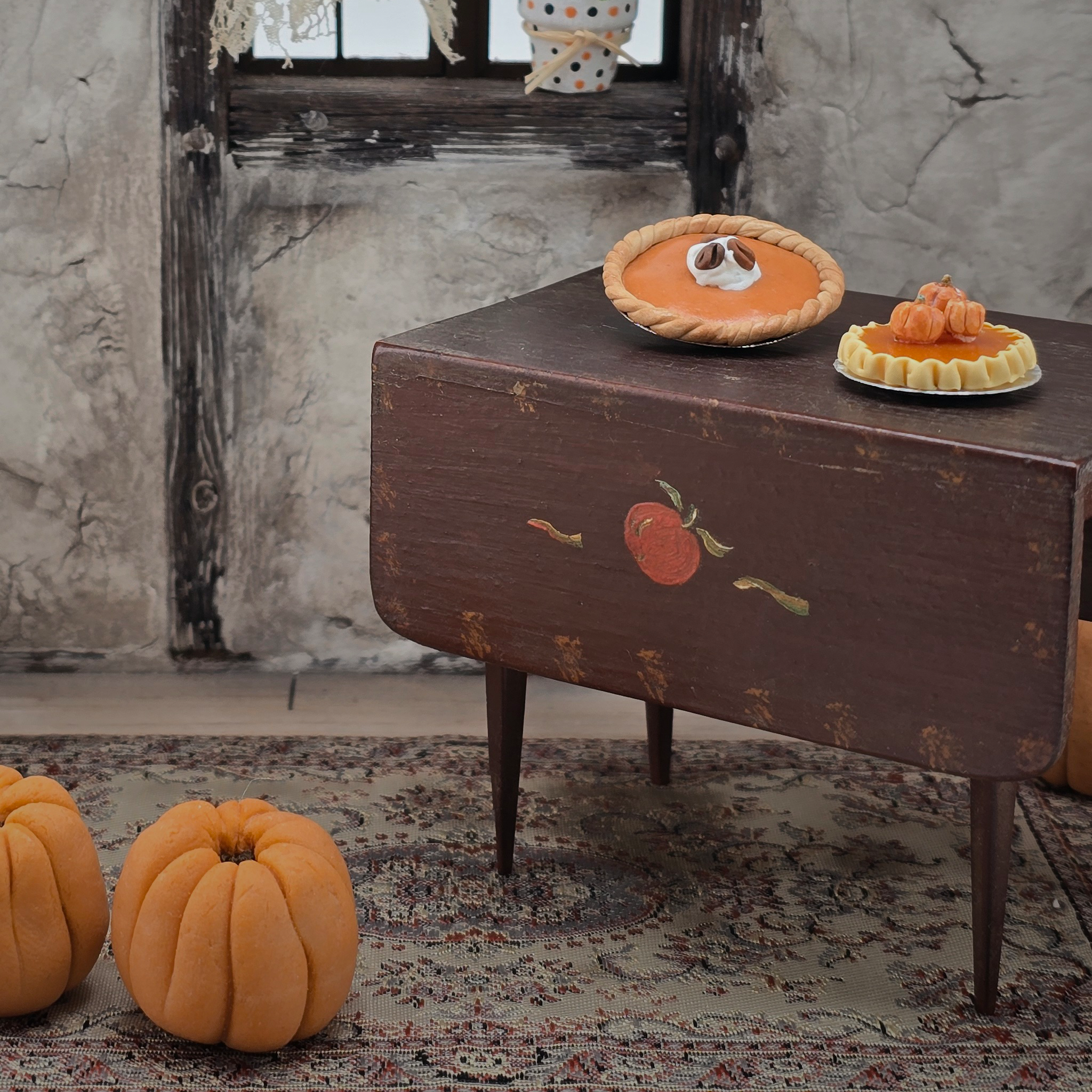 Pumpkin Pie & Tart Pair of Desserts Vintage Artisan Hand Sculpted Fall Miniature Desserts