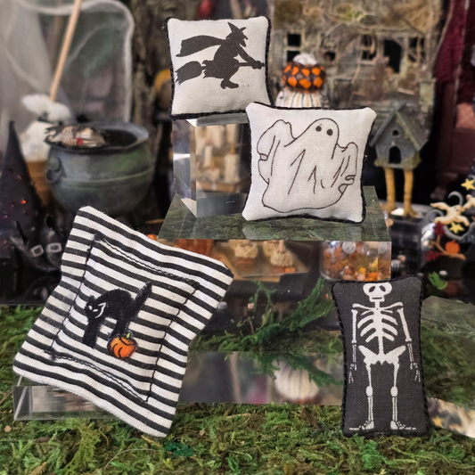 Halloween Black & White Pillow Set Artisan Handmade Decorative Cushions (Set of 4)