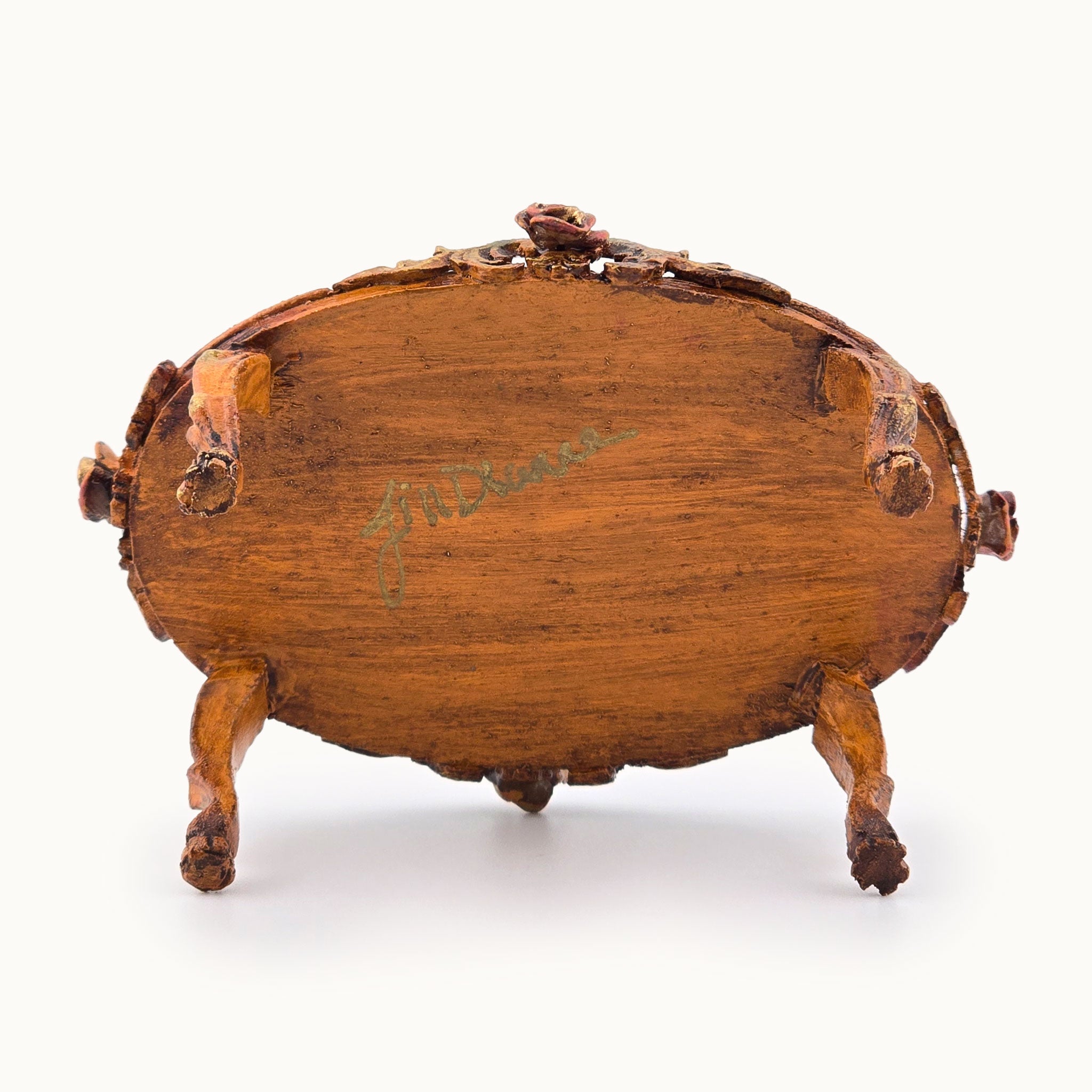 Signed underside of coffee table by Jill Dianne