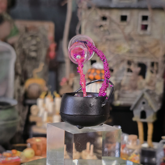 Magical Potion in Cauldron with Pink Poison Hand Sculpted OOAK Whimsical Halloween Miniature