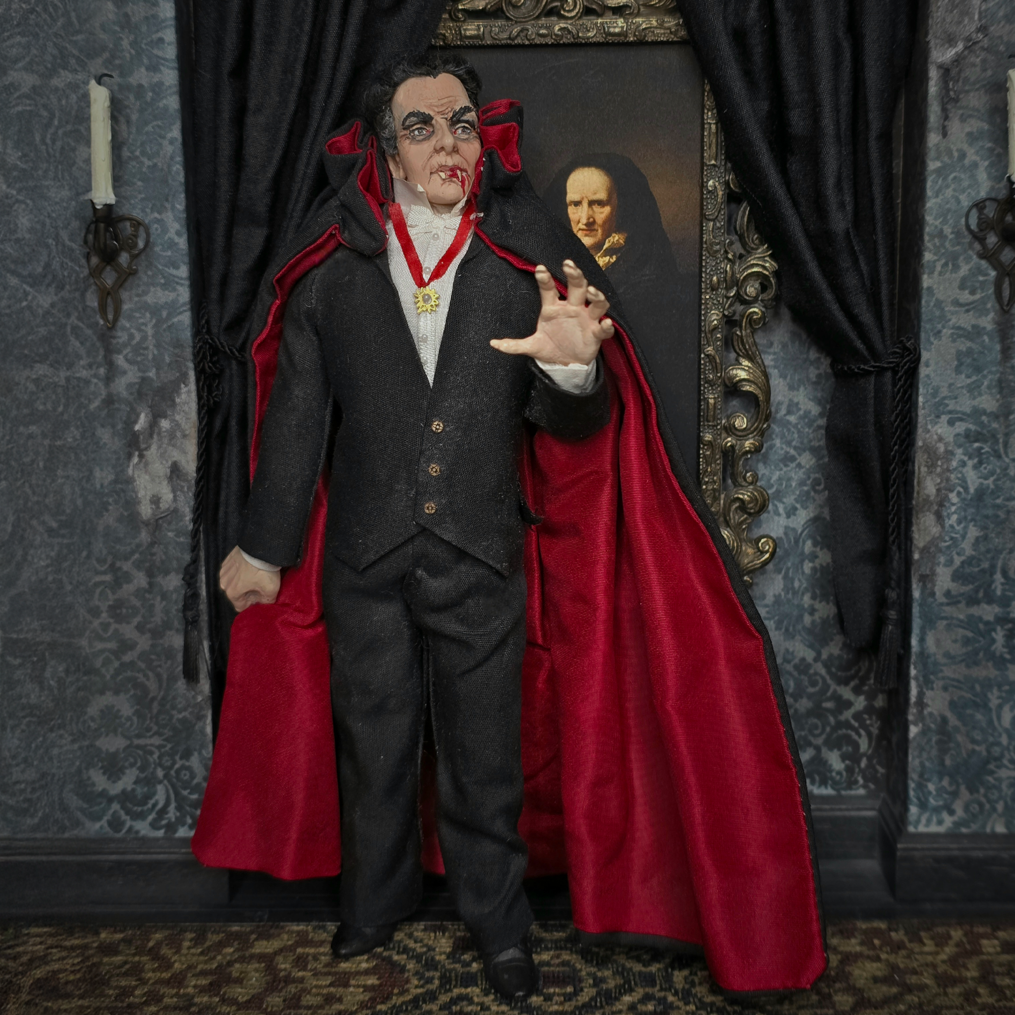 Count Dracula Miniature OOAK Hand-Sculpted Clay Vampire Character Doll by Marcia Backstrom